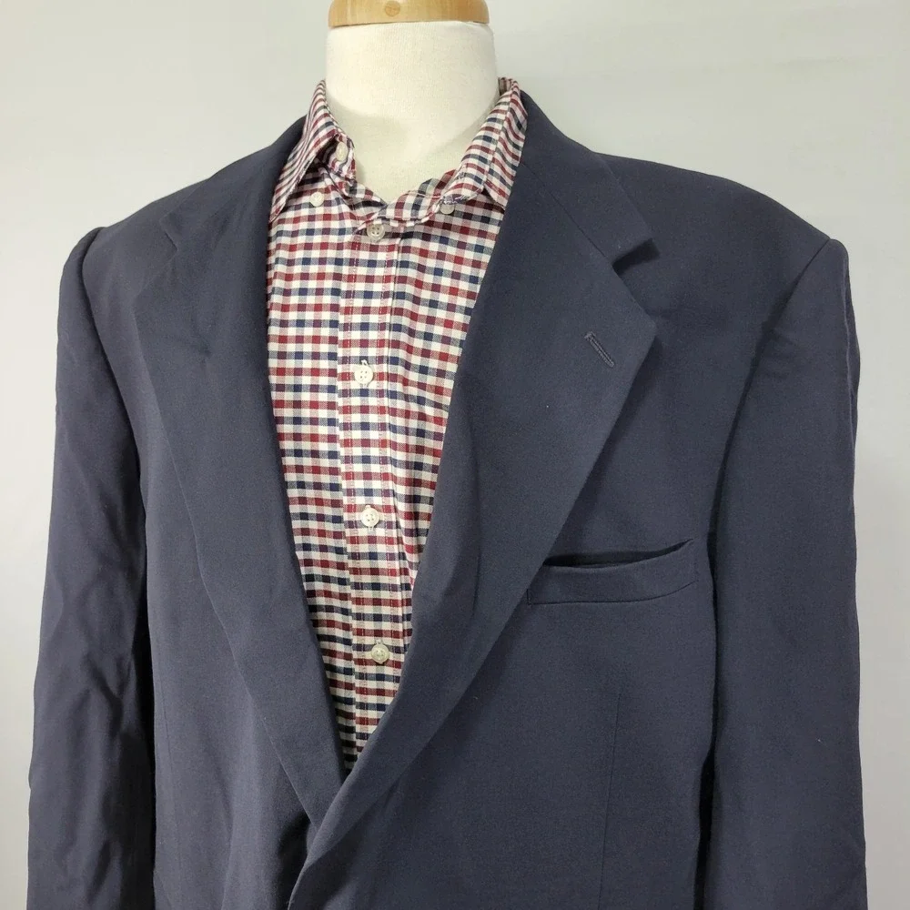 Stafford‎ Traveler Plus Men's Sport Coat Blazer Two Button Navy Wool Blend 48L